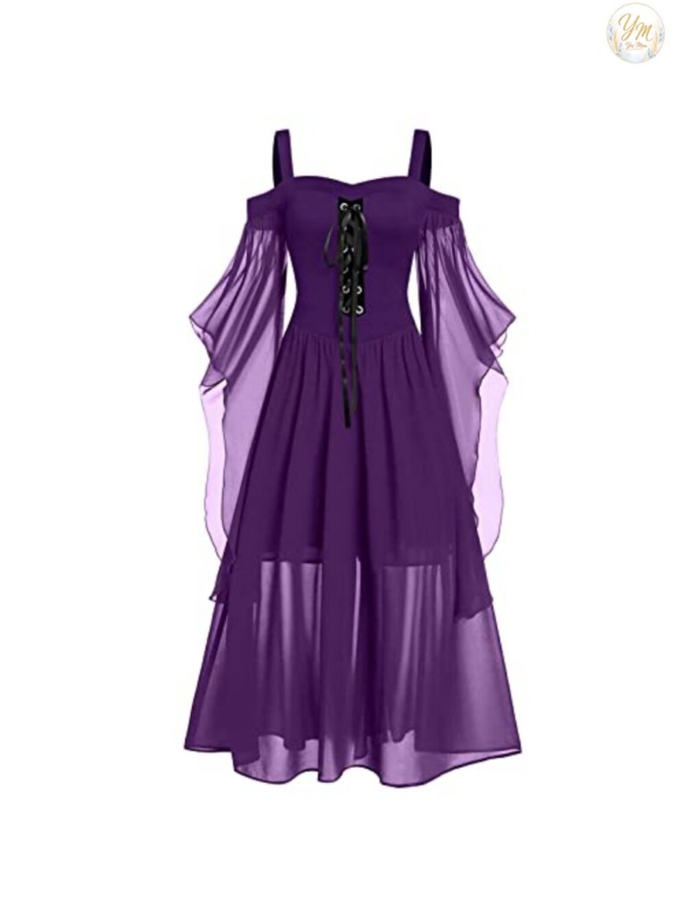 Renaissance Gothic Dress Off Shoulder Lace Trumpet Sleeve